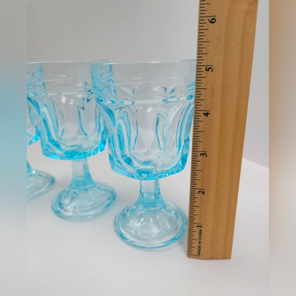 Anchor Hocking Fairfield Sky Blue Glass Water Goblets 5 Inch Stemware MCM - Picture 9 of 10
